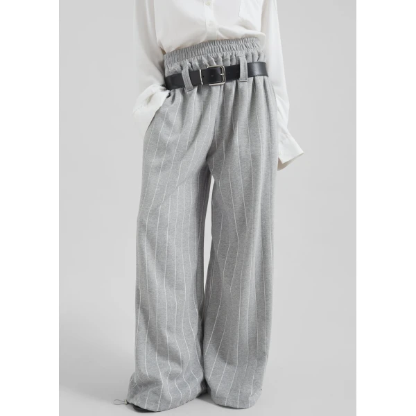 The Frankie Shop Gisby Striped Joggers - Grey - Oversized Minimalist Pants in Grey - Shop at Luxury Shoes 