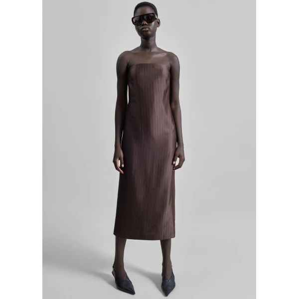 The Frankie Shop Giulia Bustier Dress - Dark Brown - Oversized Minimalist Dresses in Beige - Shop at Luxury Shoes 