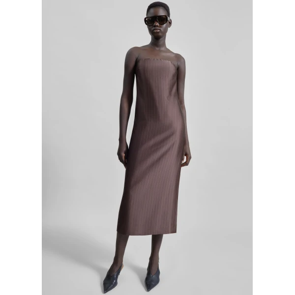The Frankie Shop Giulia Bustier Dress - Dark Brown - Oversized Minimalist Dresses in Beige - Shop at Luxury Shoes 