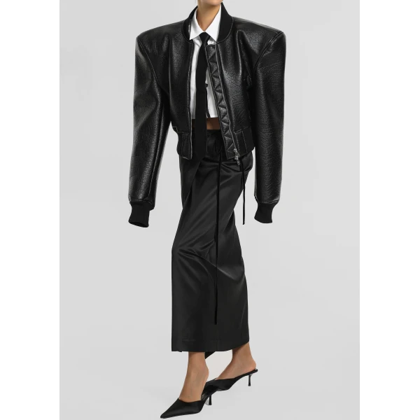 The Frankie Shop Glane Faux Leather Bomber Jacket - Black - Oversized Minimalist Jackets in Black - Shop at Luxury Shoes 