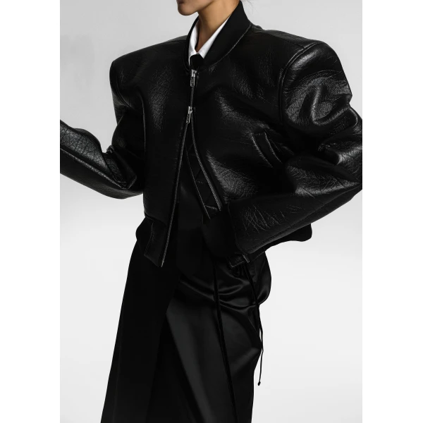 The Frankie Shop Glane Faux Leather Bomber Jacket - Black - Oversized Minimalist Jackets in Black - Shop at Luxury Shoes 