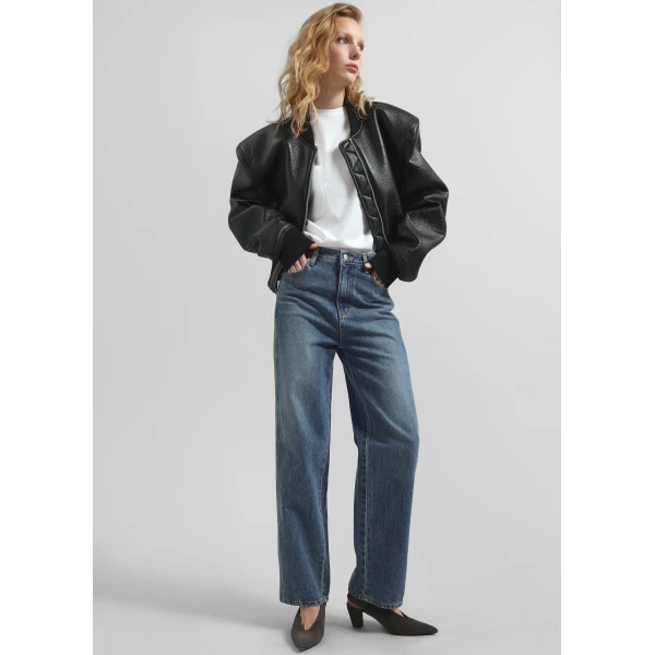 The Frankie Shop Glane Faux Leather Bomber Jacket - Black - Oversized Minimalist Jackets in Black - Shop at Luxury Shoes 