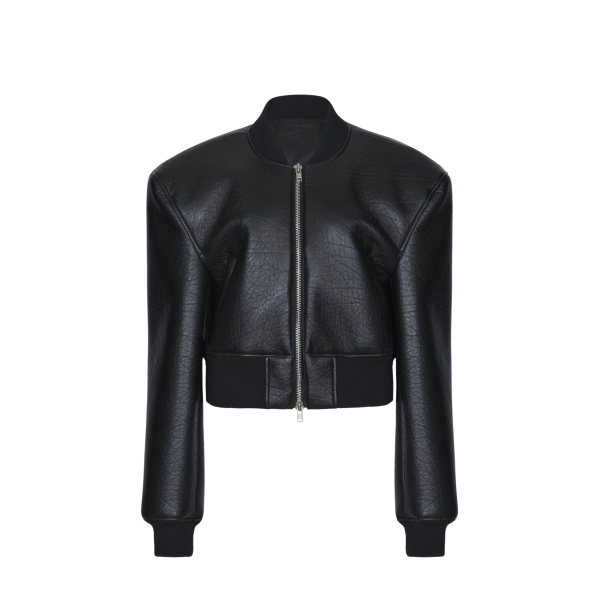 The Frankie Shop Glane Faux Leather Bomber Jacket - Black - Oversized Minimalist Jackets in Black - Shop at Luxury Shoes 