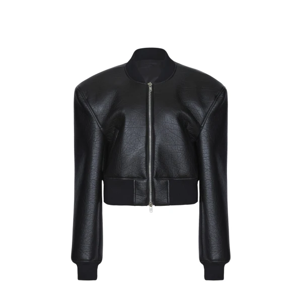 The Frankie Shop Glane Faux Leather Bomber Jacket - Black - Oversized Minimalist Jackets in Black - Shop at Luxury Shoes 