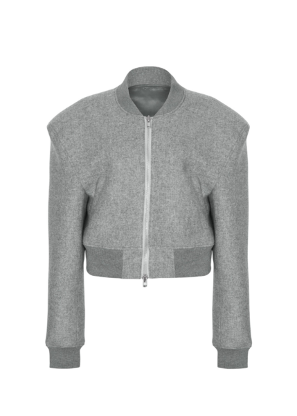 The Frankie Shop Glane Padded Wool Bomber Jacket - Grey Melange - Oversized Minimalist Jackets in Grey - Shop at Luxury Shoes 