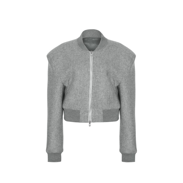 The Frankie Shop Glane Padded Wool Bomber Jacket - Grey Melange - Oversized Minimalist Jackets in Grey - Shop at Luxury Shoes 