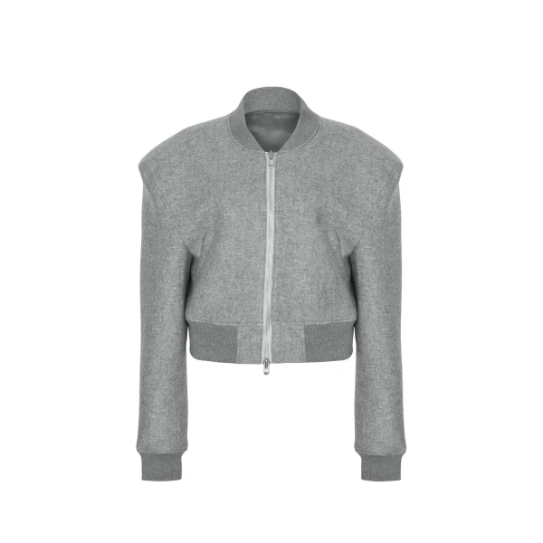The Frankie Shop Glane Padded Wool Bomber Jacket - Grey Melange - Oversized Minimalist Jackets in Grey - Shop at Luxury Shoes 