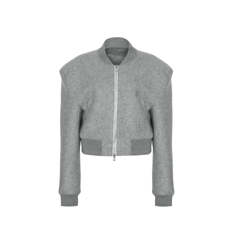 The Frankie Shop Glane Padded Wool Bomber Jacket - Grey Melange - Oversized Minimalist Jackets in Grey - Shop at Luxury Shoes 