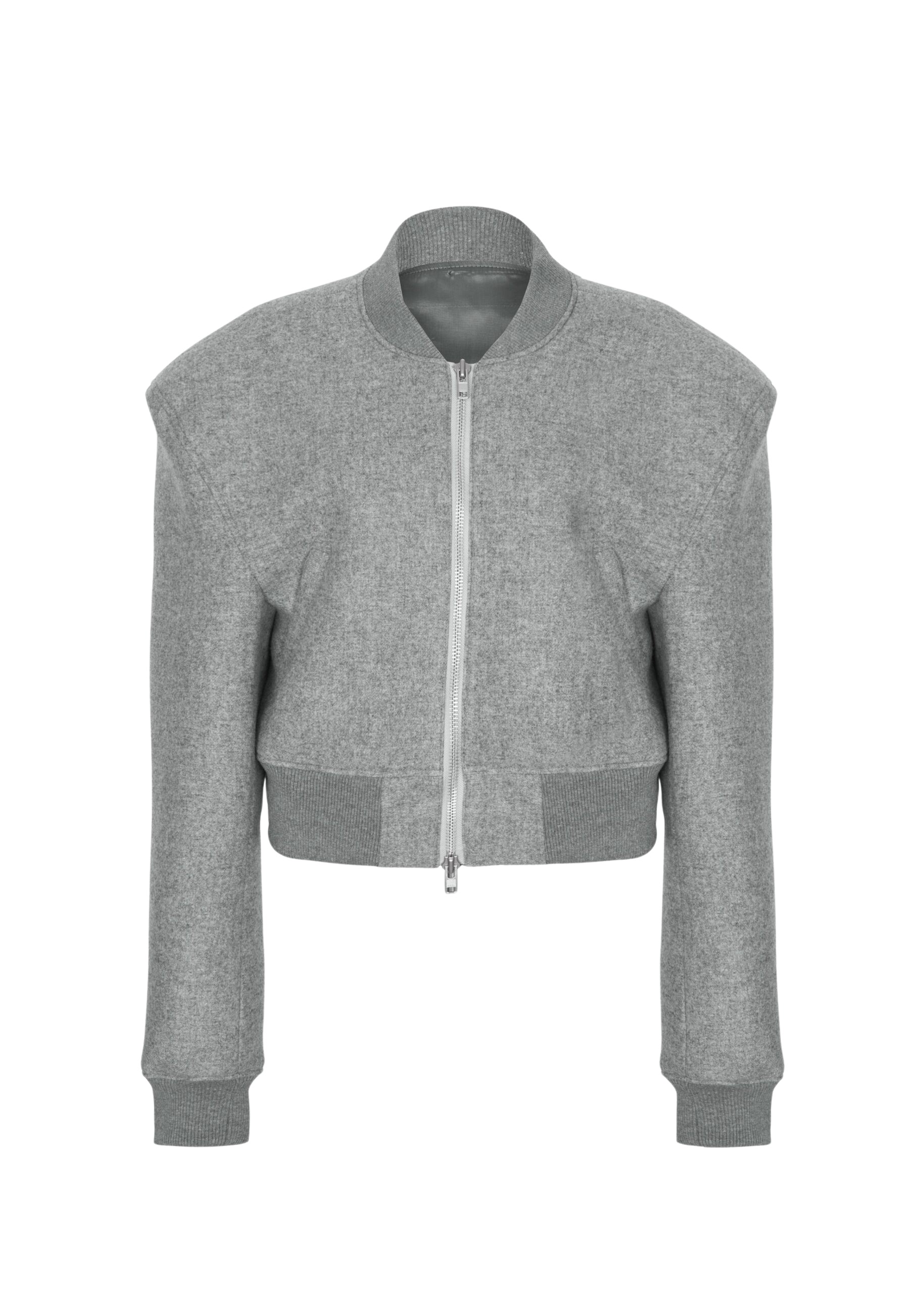The Frankie Shop Glane Padded Wool Bomber Jacket - Grey Melange - Oversized Minimalist Jackets in Grey - Shop at Luxury Shoes 