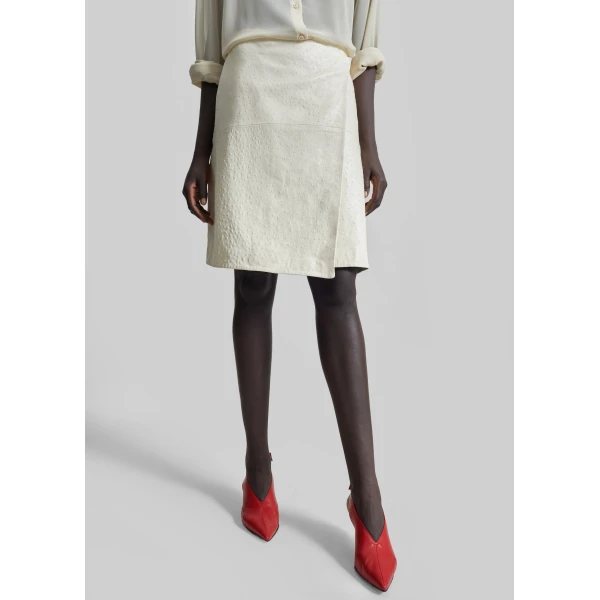 The Frankie Shop Gora Ostrich-Effect Leather Wrap Skirt – Ivory, view 2