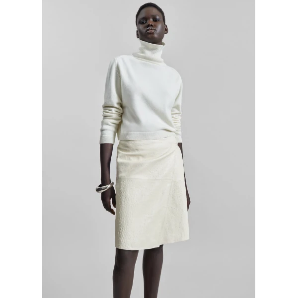 The Frankie Shop Gora Ostrich-Effect Leather Wrap Skirt – Ivory, view 3