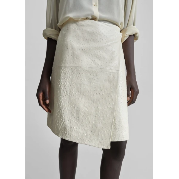 The Frankie Shop Gora Ostrich-Effect Leather Wrap Skirt – Ivory, view 4