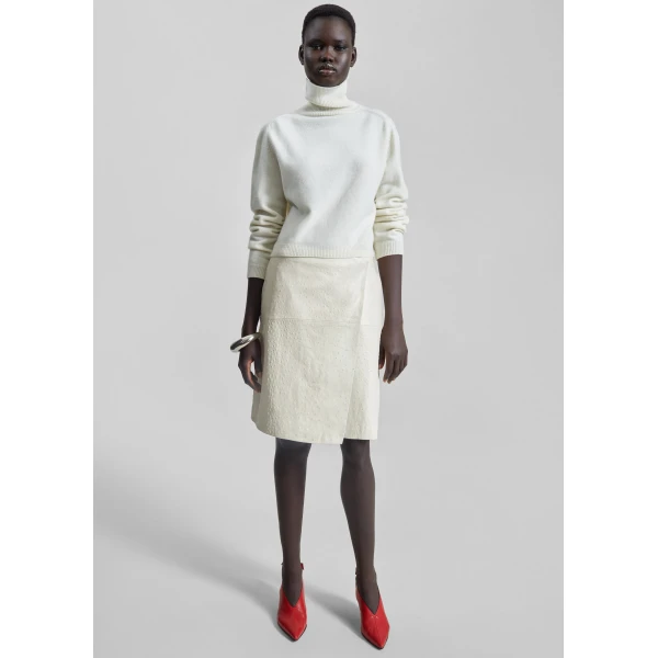 The Frankie Shop Gora Ostrich-Effect Leather Wrap Skirt – Ivory, view 5