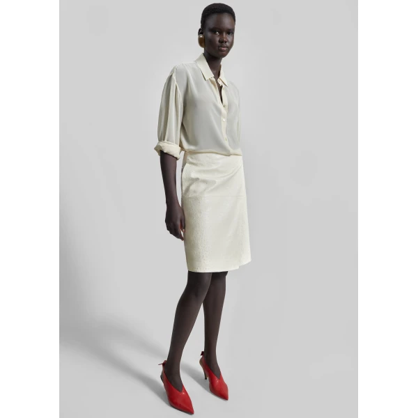 The Frankie Shop Gora Ostrich-Effect Leather Wrap Skirt – Ivory, view 6