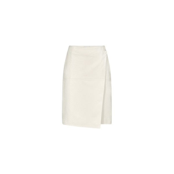 The Frankie Shop Gora Ostrich-Effect Leather Wrap Skirt - Ivory - Oversized Minimalist Skirts in Ivory - Shop at Luxury Shoes 