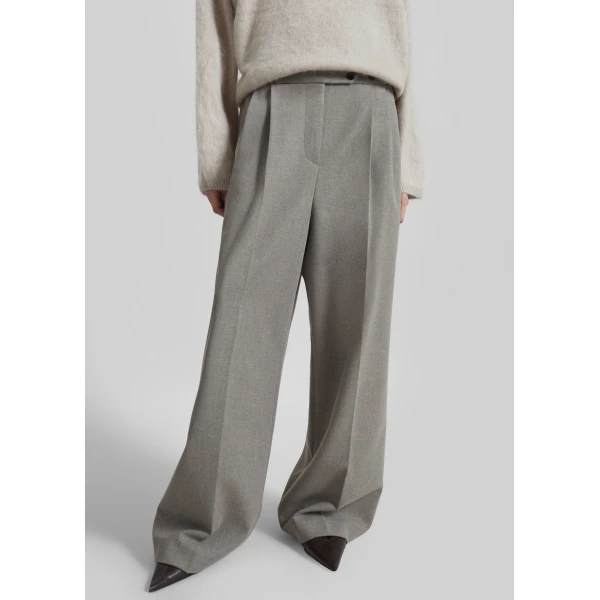 The Frankie Shop Haflso Pleated Wide Trousers - Beige Melange - Oversized Minimalist Pants in Beige - Shop at Luxury Shoes 