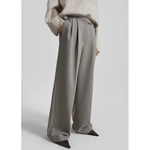 The Frankie Shop Haflso Pleated Wide Trousers - Beige Melange - Oversized Minimalist Pants in Beige - Shop at Luxury Shoes 