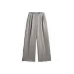 The Frankie Shop Haflso Pleated Wide Trousers - Beige Melange - Oversized Minimalist Pants in Beige - Shop at Luxury Shoes 