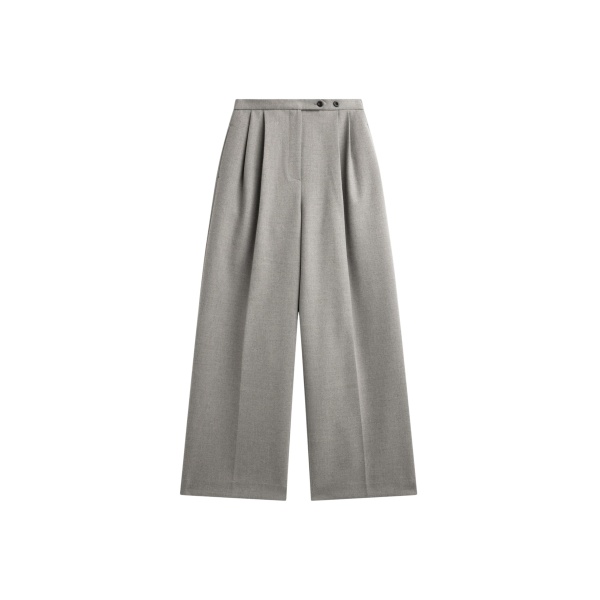 The Frankie Shop Haflso Pleated Wide Trousers - Beige Melange - Oversized Minimalist Pants in Beige - Shop at Luxury Shoes 