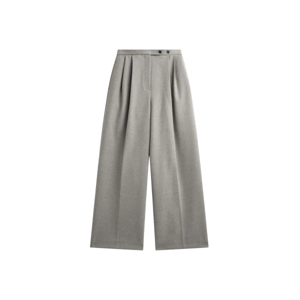 The Frankie Shop Haflso Pleated Wide Trousers - Beige Melange - Oversized Minimalist Pants in Beige - Shop at Luxury Shoes 