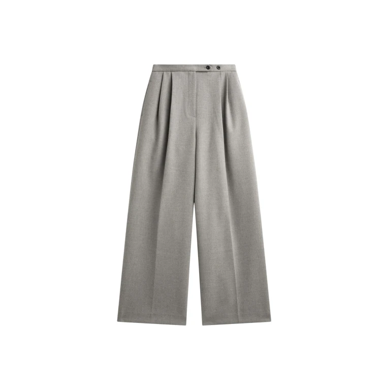 The Frankie Shop Haflso Pleated Wide Trousers - Beige Melange - Oversized Minimalist Pants in Beige - Shop at Luxury Shoes 