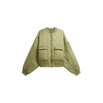 The Frankie Shop Halsey Quilted Bomber Jacket - Moss Green - Oversized Minimalist Jackets in Green - Shop at Luxury Shoes 