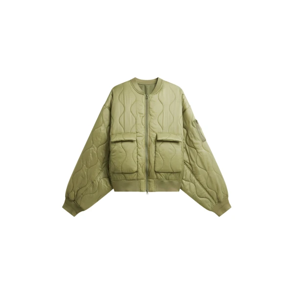 The Frankie Shop Halsey Quilted Bomber Jacket - Moss Green - Oversized Minimalist Jackets in Green - Shop at Luxury Shoes 