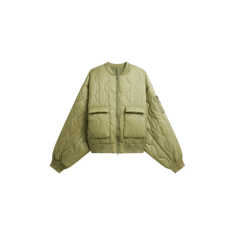 The Frankie Shop Halsey Quilted Bomber Jacket - Moss Green - Oversized Minimalist Jackets in Green - Shop at Luxury Shoes 