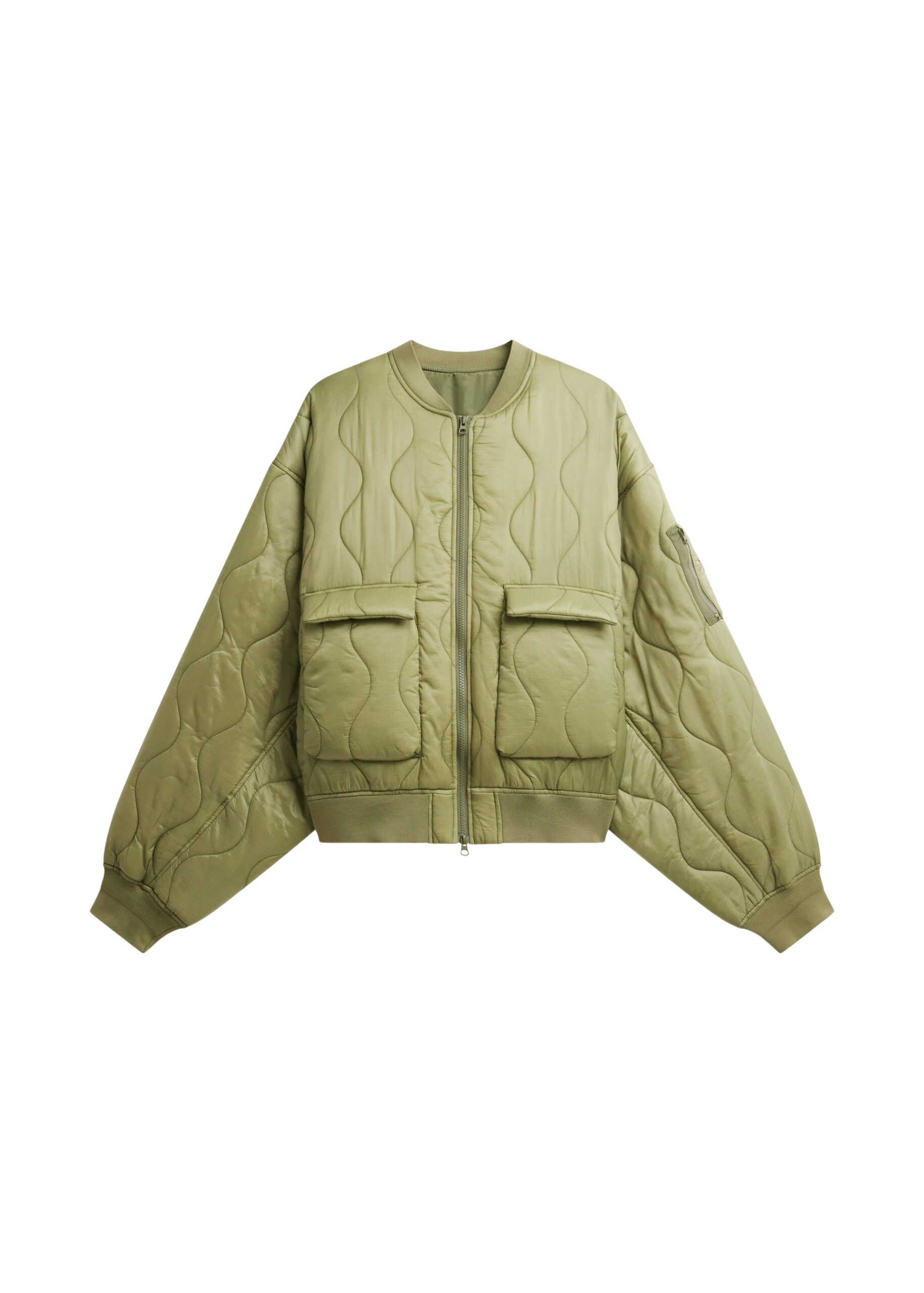 The Frankie Shop Halsey Quilted Bomber Jacket – Moss Green