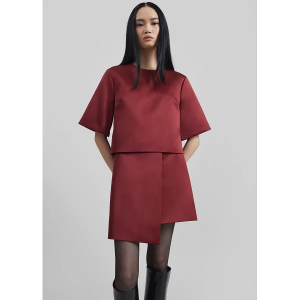 The Frankie Shop Hania Top - Cabernet - Oversized Minimalist Tops in Red - Shop at Luxury Shoes 