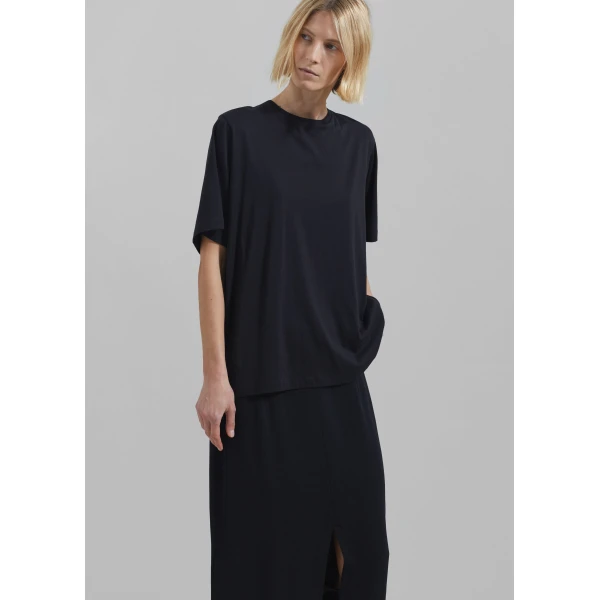 The Frankie Shop Harper Soft Organic T-Shirt - Black - Oversized Minimalist Tops in Black - Shop at Luxury Shoes 