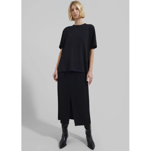 The Frankie Shop Harper Soft Organic T-Shirt - Black - Oversized Minimalist Tops in Black - Shop at Luxury Shoes 
