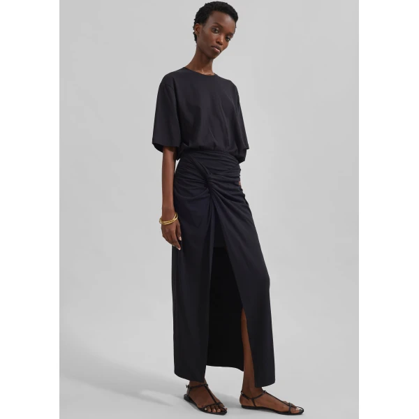 The Frankie Shop Harper Soft Organic T-Shirt - Black - Oversized Minimalist Tops in Black - Shop at Luxury Shoes 
