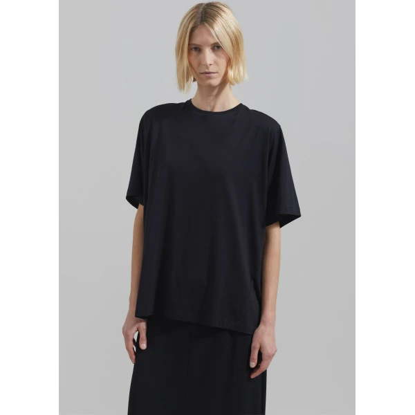 The Frankie Shop Harper Soft Organic T-Shirt - Black - Oversized Minimalist Tops in Black - Shop at Luxury Shoes 