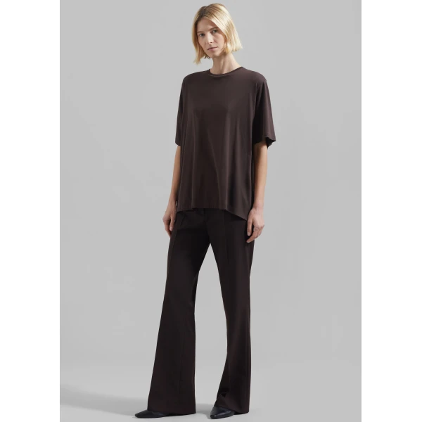 The Frankie Shop Harper Soft Organic T-Shirt - Brown - Oversized Minimalist Tops in Beige - Shop at Luxury Shoes 