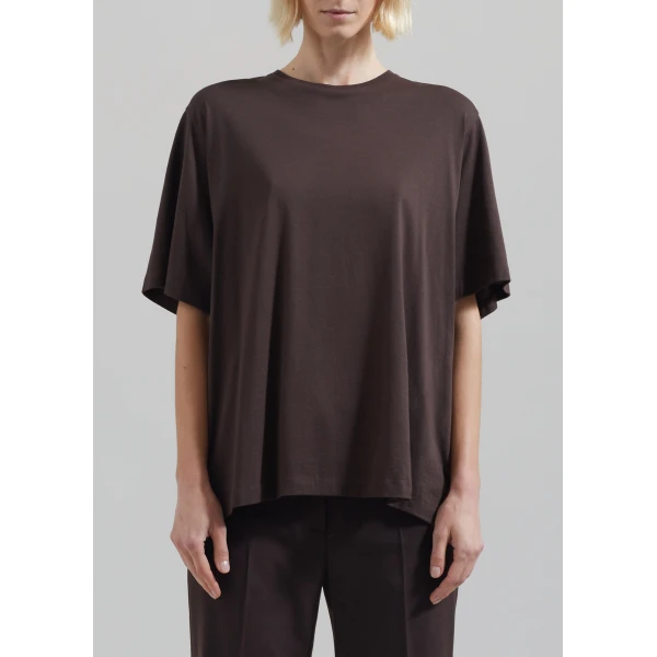 The Frankie Shop Harper Soft Organic T-Shirt - Brown - Oversized Minimalist Tops in Beige - Shop at Luxury Shoes 