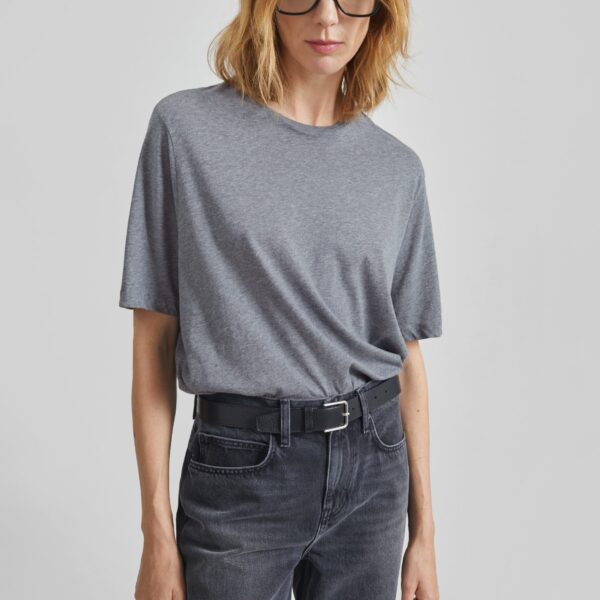 The Frankie Shop Harper Soft Organic T-Shirt – Dark Grey Melange Top, view 2