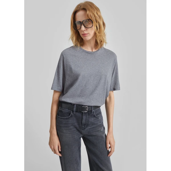 The Frankie Shop Harper Soft Organic T-Shirt - Dark Grey Melange - Oversized Minimalist Tops in Grey - Shop at Luxury Shoes 