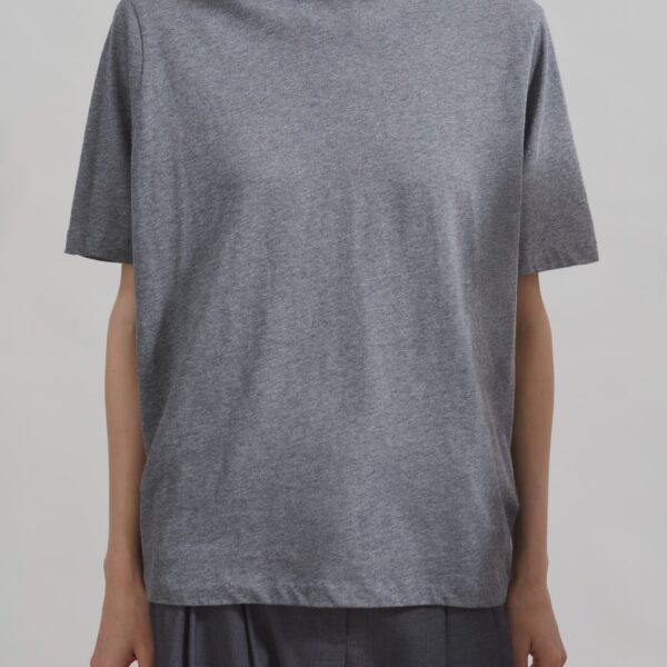 The Frankie Shop Harper Soft Organic T-Shirt – Dark Grey Melange Top, view 6