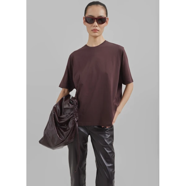The Frankie Shop Harper Soft Organic T-Shirt - Dark Plum - Oversized Minimalist Tops in Purple - Shop at Luxury Shoes 