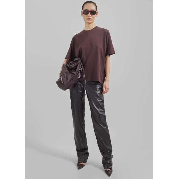 The Frankie Shop Harper Soft Organic T-Shirt - Dark Plum - Oversized Minimalist Tops in Purple - Shop at Luxury Shoes 