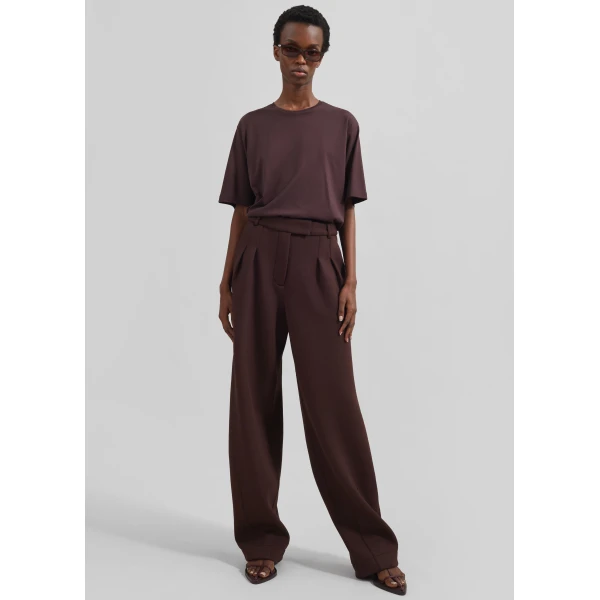 The Frankie Shop Harper Soft Organic T-Shirt - Dark Plum - Oversized Minimalist Tops in Purple - Shop at Luxury Shoes 