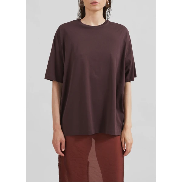 The Frankie Shop Harper Soft Organic T-Shirt - Dark Plum - Oversized Minimalist Tops in Purple - Shop at Luxury Shoes 