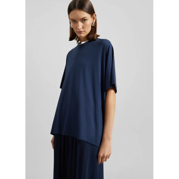 The Frankie Shop Harper Soft Organic T-Shirt - Navy - Oversized Minimalist Tops in Blue - Shop at Luxury Shoes 