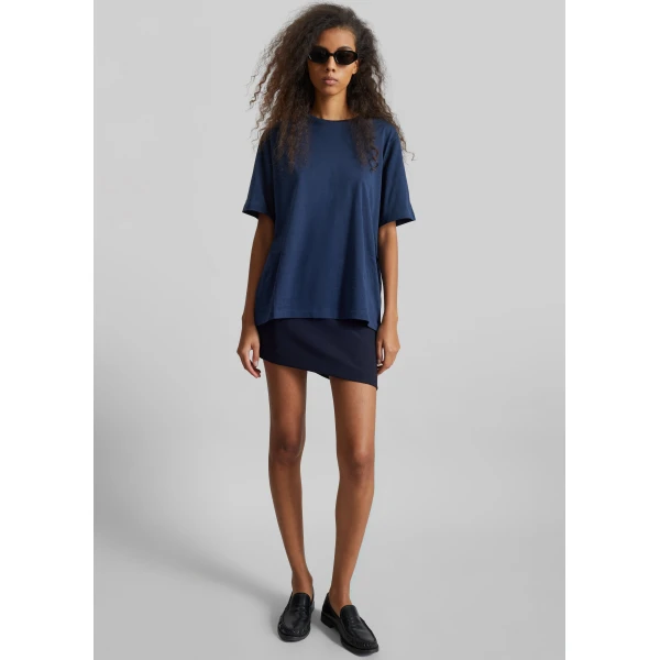 The Frankie Shop Harper Soft Organic T-Shirt - Navy - Oversized Minimalist Tops in Blue - Shop at Luxury Shoes 