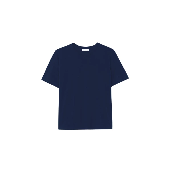 The Frankie Shop Harper Soft Organic T-Shirt - Navy - Oversized Minimalist Tops in Blue - Shop at Luxury Shoes 