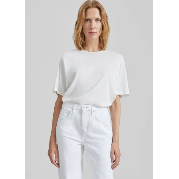 The Frankie Shop Harper Soft Organic T-Shirt - Off White - Oversized Minimalist Tops in White - Shop at Luxury Shoes 