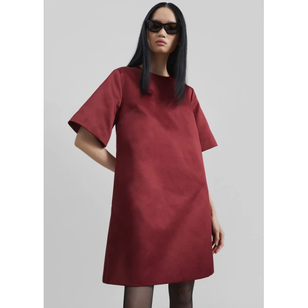 The Frankie Shop Harperz Mini Dress - Cabernet - Oversized Minimalist Dresses in Red - Shop at Luxury Shoes 