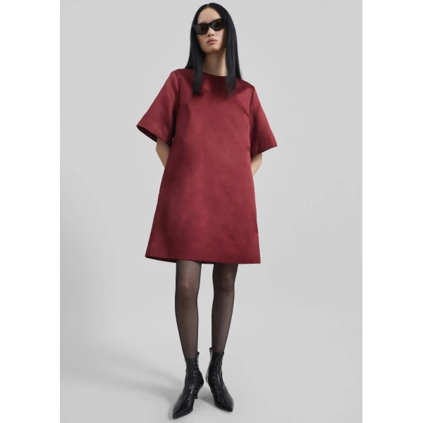 The Frankie Shop Harperz Mini Dress - Cabernet - Oversized Minimalist Dresses in Red - Shop at Luxury Shoes 
