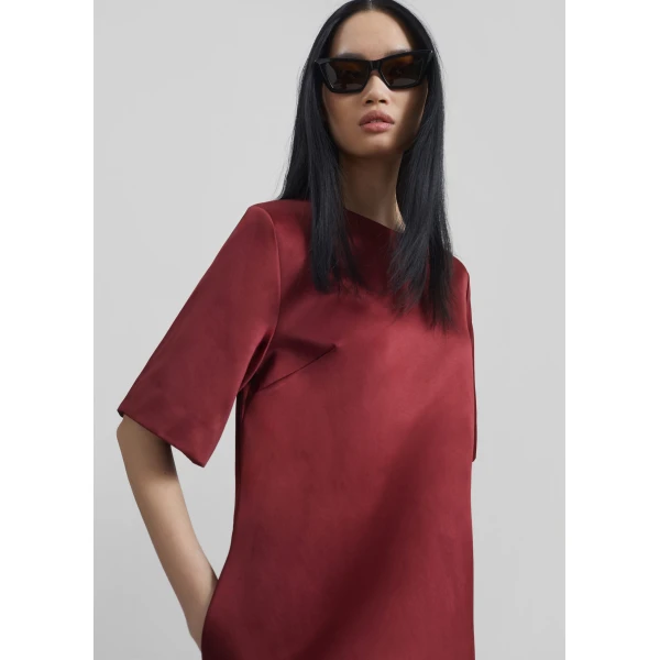 The Frankie Shop Harperz Mini Dress - Cabernet - Oversized Minimalist Dresses in Red - Shop at Luxury Shoes 